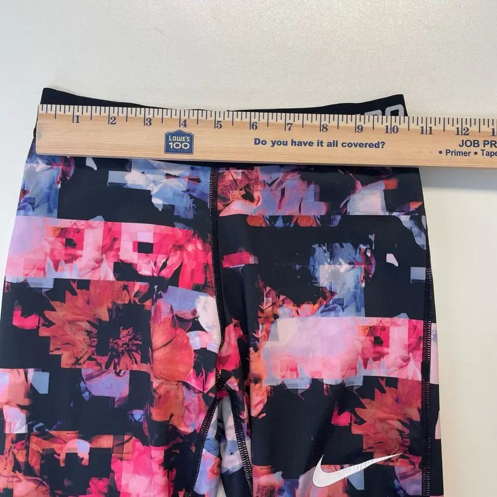 Nike Pro Girls Floral Print Compression Tights‎ Hyper Crimson Size Medium